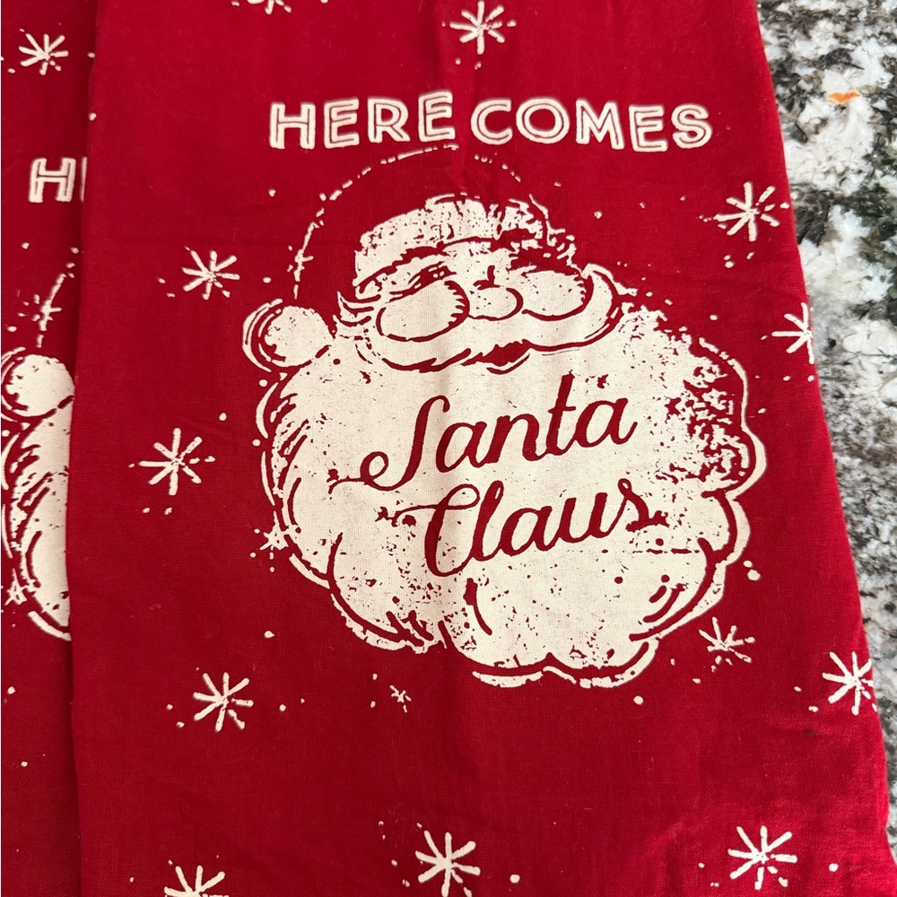 Red Santa Claus Holiday kitchen Tea Towel